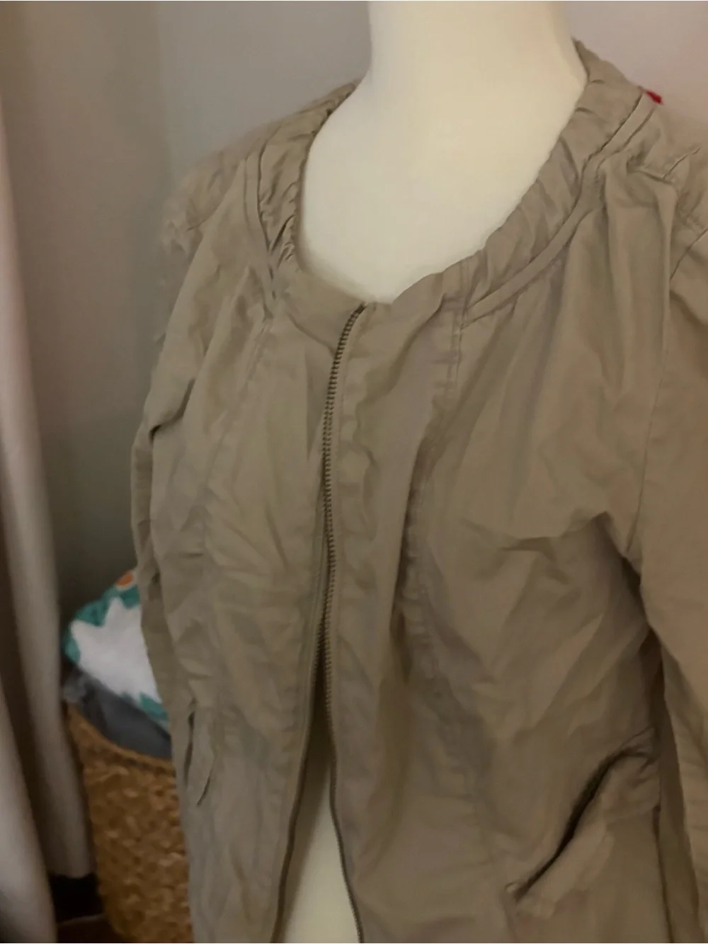 Loft Petite Medium Lightweight Taupe Zip-Front Jacket